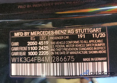 2021 Mercedes-Benz A 220 4Matic z USA, uszkodzony, nr VIN W1K3G4FB4MJ286675